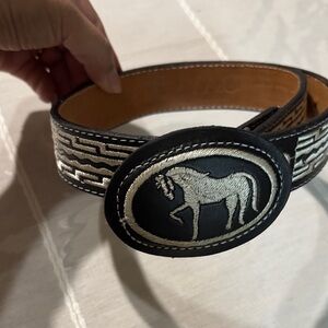 Black and Silver Horse Emblem Belt